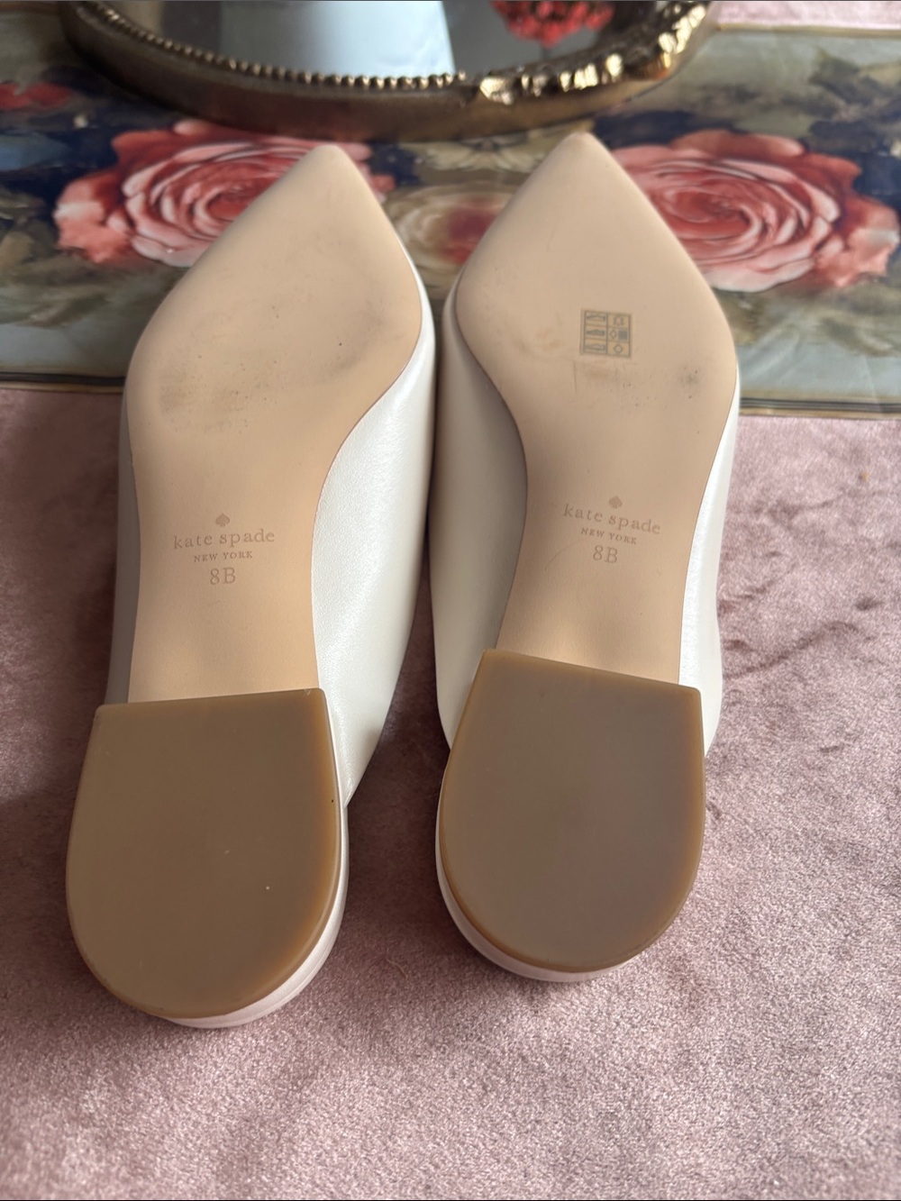 kate spade Cream Quilted Heart Pointed-Toe Mules - Picture 3 of 3